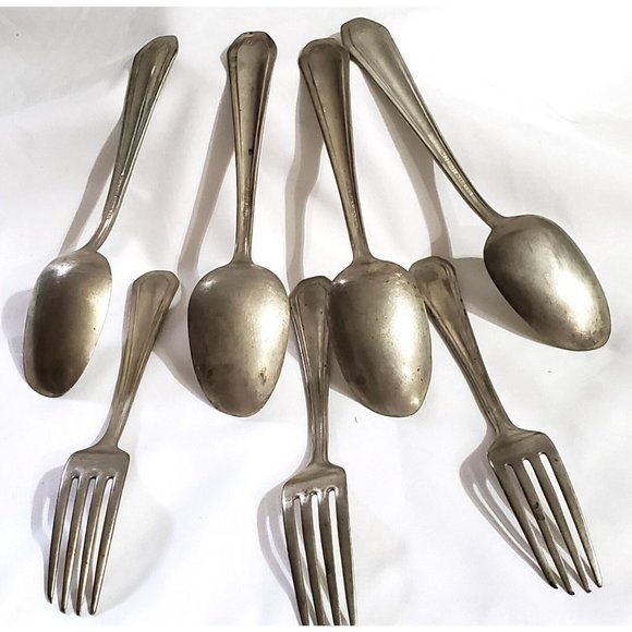 Wm A Rogers FLATWARE Nickel Silver SILVERWARE 7pc Forks & Tablespoons VINTAGE - Picture 4 of 5